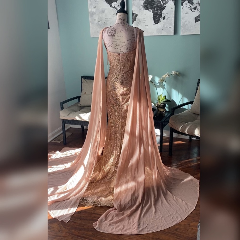 Rose gold sparkly pageant evening gown, prom dress, formal gala or wedding dress - Picture 3 of 4